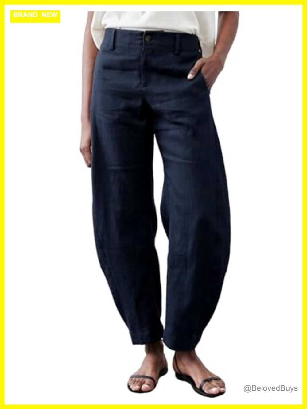 Linen Barrel Pants Baggy Wide Leg Palazzo Trousers Ankle Length